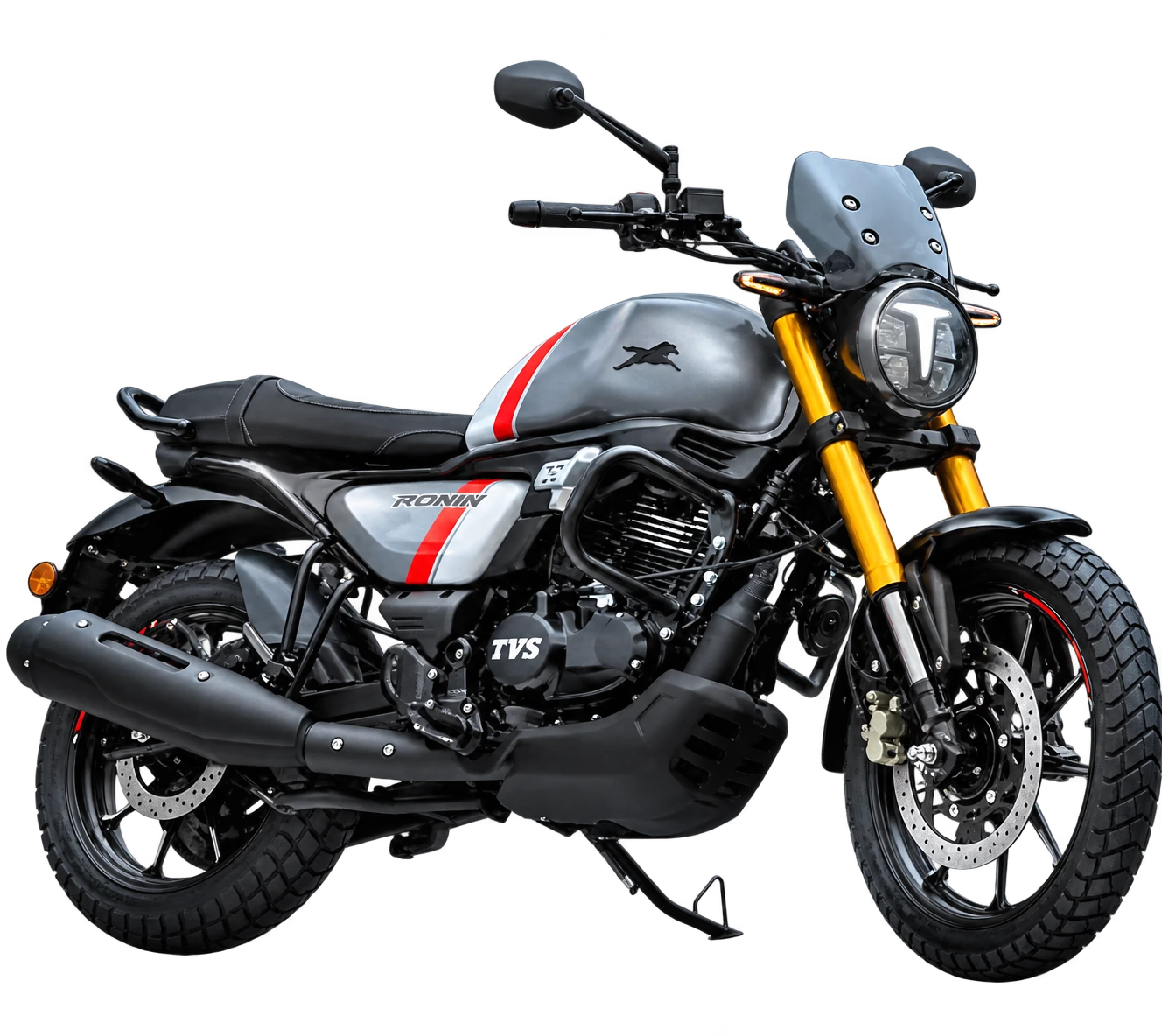 TVS Ronin gris con detalles rojos, premio principal